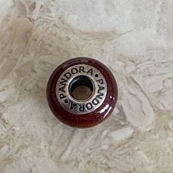 Pandora Leather Double Wrap Sterling Silver Barrel Clasp Bracelet & Pandora Bead - Picture 7 of 9